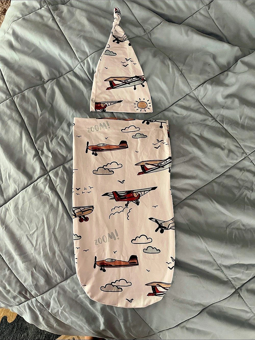Sweet Jojo Designs Vintage Airplane Boy Baby Cocoon and Beanie Hat Sleep Sack